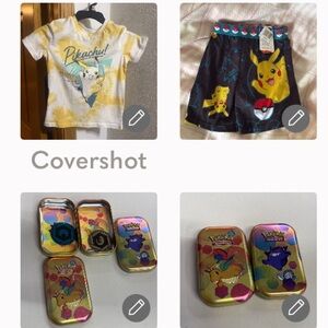 T-shirt+matching Boxer🩳sz4-5⭐️+2 Pokémon card game tin w coin/card